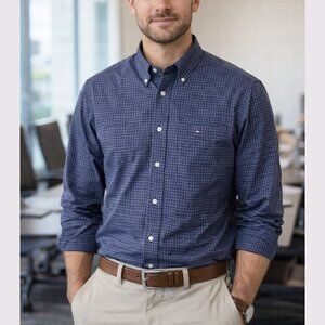 Tommy Hilfiger Men’s XXL Button Down Shirt Blue Check Long Sleeve Classic Fit